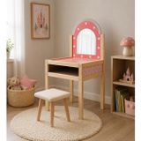 ROZİTOYS Ahşap Çocuk Makyaj Masası ve Taburesi, Aynalı Makyaj Masası Seti, Oyuncak Rol Yapma ve Evcilik Seti, Kız Çocuk 3 Yaş+ (makyaj masası seti)