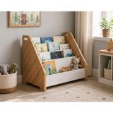ROZITOYS Ahşap Yer Kitaplığı 3 Raflı Kapaklı Kitap Standı | Montessori Tarzı Çocuk Kitaplığı | Oyuncak ve Kitap Düzenleyici Raf | Çocuk Odası, Bebek Odası ve Oyun Alanı İçin