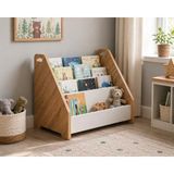 ROZITOYS Ahşap Yer Kitaplığı 3 Raflı Kapaklı Kitap Standı | Montessori Tarzı Çocuk Kitaplığı | Oyuncak ve Kitap Düzenleyici Raf | Çocuk Odası, Bebek Odası ve Oyun Alanı İçin