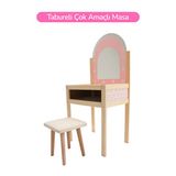 Rozitoys Çocuklar için Pleksi Aynalı Ahşap Makyaj Masası Ve Taburesi