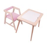Rozitoys Montessori Ahşap Aktivite Masası Seti - Saklama Kutulu, Kapaklı Çalışma Alanı, 60x43x47 cm, Masif Ayaklı Sandalye (Pembe Minder)