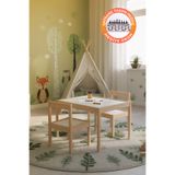 ROZİTOYS Montessori Çocuk Ahşap Etkinlik Masası Seti, 2 Sandalyeli