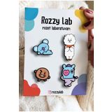 Rozzy Lab BT21 - BTS 4lü Rozet 1. Set Kooya RJ Shooky Mang - Pin - Broş - Yaka Aksesuar