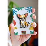 Rozzy Lab Chihuahua Köpek ırkı Dog - Ahşap Pin - Rozet - Yaka İğnesi - Çanta - Aksesuar