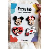 Rozzy Lab Mickey & Minnie Mouse 4lü Rozet Set - Pin - Rozet - Ahşap Broş - Yaka Çanta Aksesuar