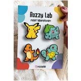 Rozzy Lab Pokemon 4lü Rozet Set - Pikachu Bulbasaur Squirtle Charmander - Broş - Yaka Çanta Aksesuar