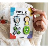 Rozzy Lab Rick And Morty 4lü Rozet Set - Rick Morty Pickle Rick Portal Finger - Broş - Yaka Çanta Aksesuar
