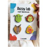 Rozzy Lab Shrek 4lü Rozet Set - Shrek Prenses Fiona Eşek Zencefil adam Şrek - Broş - Yaka Çanta Aksesuar