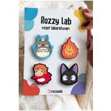 Rozzy Lab Totoro Ghibli 4lü Rozet Set - Totoro Calcifer Ponyo Jiji - Broş - Yaka Çanta Aksesuar