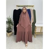 R&S Modibone Ferace & Abaya Sufle Eşarp ve Iki Kat Büzgülü Elbise Takım.hijab .hac ve Umre Için Uygundur Gül - Gül Kurusu - Standart