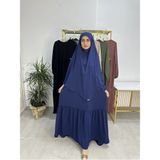 R&S Modibone Ferace & Abaya Sufle Eşarp ve Iki Kat Büzgülü Elbise Takım.hijab .hac ve Umre Için Uygundur Indigo - İndigo - Standart