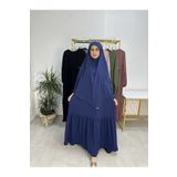 R&S modibone Ferace & Abaya SUFLE EŞARP ve İKİ KAT BÜZGÜLÜ ELBİSE TAKIM.HİJAB .hac Ve Umre Için Uygundur indigo