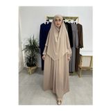 R&S modibone Ferace & Abaya Sufle Esarp ve Üsten robalı kemerli elbise Takım .hac Ve Umre Için Uygundur BEJ