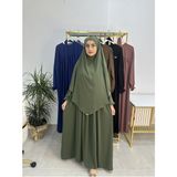 R&S Modibone Ferace & Abaya Sufle Esarp ve Üsten Robalı Kemerli Elbise Takım .hac ve Umre Için Uygundur Yeşil - Standart