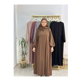 R&S modibone Ferace & Abaya Sufle Takım ,yandan Robalı Elbise .hac Ve Umre Için Uygundur Kahve Rengi