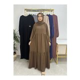 R&S modibone İki Kat Büzgülü Elbise VE ŞALLI Takım .Hijap ,Abaya (Hac Ve Umre Için Uygundur) kahve