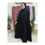 R&S modibone İki Kat Büzgülü Elbise VE ŞALLI Takım .Hijap ,Abaya (Hac Ve Umre Için Uygundur) siyah