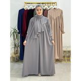 R&S Modibone Sallı ,önü V Model Büzgülü Tesettür Elbise Takım ,ferrace,abaya, Hicab,hac ve Umre Için Uygun Gri - Standart