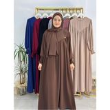 R&S Modibone Sallı ,önü V Model Büzgülü Tesettür Elbise Takım ,ferrace,abaya, Hicab,hac ve Umre Için Uygun Kahve - Kahverengi - Standart