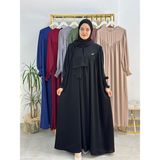 R&S Modibone Sallı ,önü V Model Büzgülü Tesettür Elbise Takım ,ferrace,abaya, Hicab,hac ve Umre Için Uygun Siyah - Standart