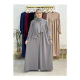 R&S modibone şallı takım,tesettür önü V model büzgülü elbise ,abaya hijab,ferrace hac ve umre ıcınde uygundur gri