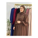 R&S modibone şallı takım,tesettür önü V model büzgülü elbise,abaya hijab,ferrace hac ve umre ıcınde uygun kahve