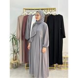 R&S Modibone Şallı ,tesettür Yandan Büzgülü Elbise Takım Jilbab,abaya,hijab ( Hac ve Umre Için ) Gri Renk