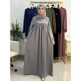 R&S Modibone Şallı ve Üsten Robalı,kemerli Elbise Takım .hijap ,abaya (Hac ve Umre Için Uygundur) Gri - Standart