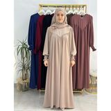 R&S Modibone Tesettür Elbise,önü V Model Büzgülü,sufle Esarpla Takım.hijap ,khimar.hac Umre Için Uygundur Bej - Standart