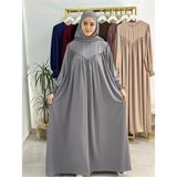 R&S Modibone Tesettür Elbise,önü V Model Büzgülü,sufle Esarpla Takım.hijap ,khimar.hac Umre Için Uygundur Gri - Standart