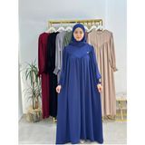 R&S Modibone Tesettür Elbise,önü V Model Büzgülü,sufle Esarpla Takım.hijap ,khimar.hac Umre Için Uygundur Indigo - Lacivert - Standart
