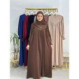 R&S Modibone Tesettür Elbise,önü V Model Büzgülü,sufle Esarpla Takım.hijap ,khimar.hac Umre Için Uygundur Kahve - Kahverengi - Standart