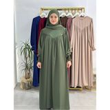 R&S Modibone Tesettür Elbise,önü V Model Büzgülü,sufle Esarpla Takım.hijap ,khimar.hac Umre Için Uygundur Yeşil - Haki - Standart