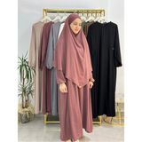 R&S Modibone Yandan Büzgülü Elbise Sufle Esarp Takım Jilbab,abaya,hijab ( Hac ve Umre Için Uygundur) Gül