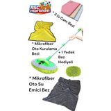 RSC Marketim Araba Yıkama Fırçası / Su Emici Bez 50*70/ Mikrofiber Araç Kurulama Bezi 50*70/ 3`lü Cam Bezi - Yaşil