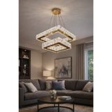 RSCOLLECTIONS 2'li Modern Kare Taşlı Sarkıt Led Avize Kumandalı Gold