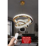 RSCOLLECTIONS 3 Katlı Kristal Taşlı Modern Led Avize