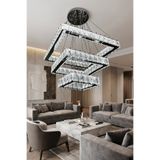 RSCOLLECTIONS Kare 3 Kat Kristal Taşlı Modern LED Avize – Salon & Oturma Odası – 3 Renk – Ayarlanabilir Kablo