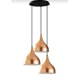 Rsylight Dylight Mina Retro Metal Dekoratif 3 Lü Bakır Modern Rustik Sarkıt Avize Çap:30 Cm Siyah