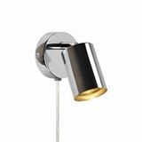 Rsylight Metal Mafsallı Krom Spot Armatür Aplik Kablolu Fişli Beyaz Led Ampullü Gümüş