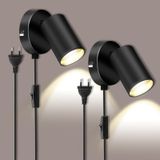 Rsylight Metal Mafsallı Siyah Spot Armatür Aplik Kablolu Fişli Beyaz Led Ampullü Siyah