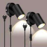 Rsylight Metal Mafsallı Siyah Spot Armatür Aplik Kablolu Fişli Beyaz Led Ampullü