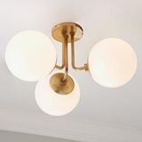 Rsylight Metal Modern Eskitme Kaplama Tavan Plofyoner 3 Lü Opal Camlı Avize Altın