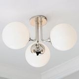 Rsylight Metal Modern Krom Kaplama Tavan Plofyoner 3 Lü Opal Camlı Avize Beyaz