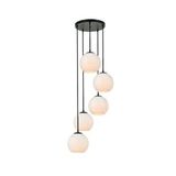 Rsylight Metal Modern Siyah Retro Rustik Yuvarlak 5 Li Opal Camlı Sarkıt Avize