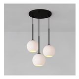 Rsylight Metal Modern Siyah Yuvarlak 3 Lü Opal Camlı Avize