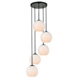 Rsylight Metal Modern Siyah Yuvarlak 5 Li Opal Camlı Sarkıt Avize