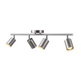 Rsylight Retro İnox Kaplama 180 Derece Hareketli Modern Spor 4 Lü Led Spot Avize Beyaz Ampullü Gümüş