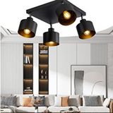 Rsylight Retro Metal 180 Derece Hareketli 4 Lü Kare Dekorarif Tavan Plofyoner Avize Siyah