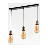 Rsylight Retro Metal 3Lü Masa Üstü Sıralı Siyah Eskitme Dekoratif Sarkıt Avize 60 Cm